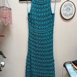INC International Concepts Teal Crochet Midi Dress Size Large